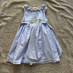 Mini Boden Blue Floral Embroidered Easter Spring Sleeveless Dress Size 6-7 Y